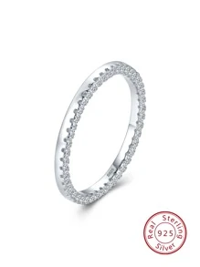 Cubic Zirconia Decor Silver Wedding Band - Silver - View 2