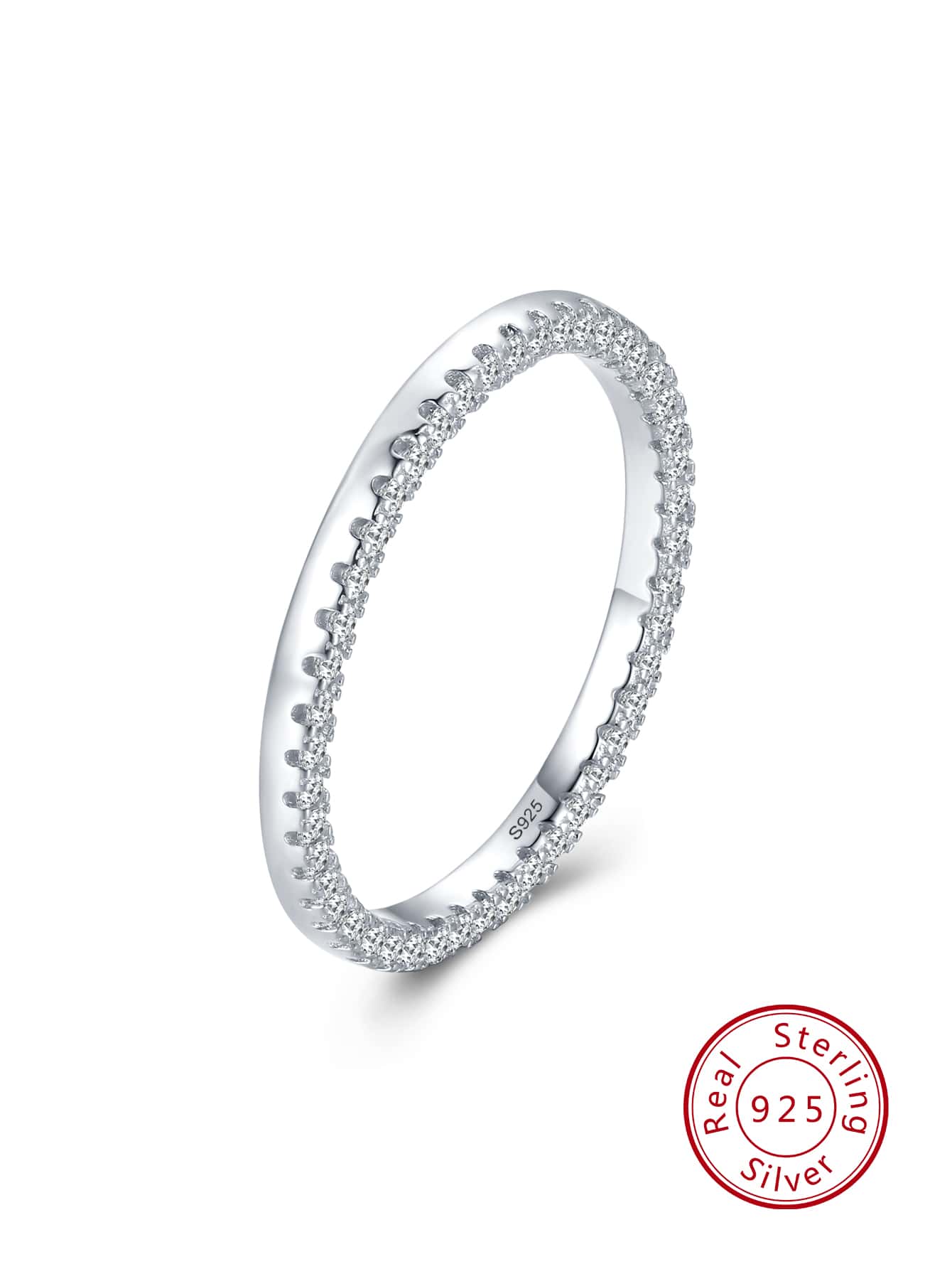 Cubic Zirconia Decor Silver Wedding Band