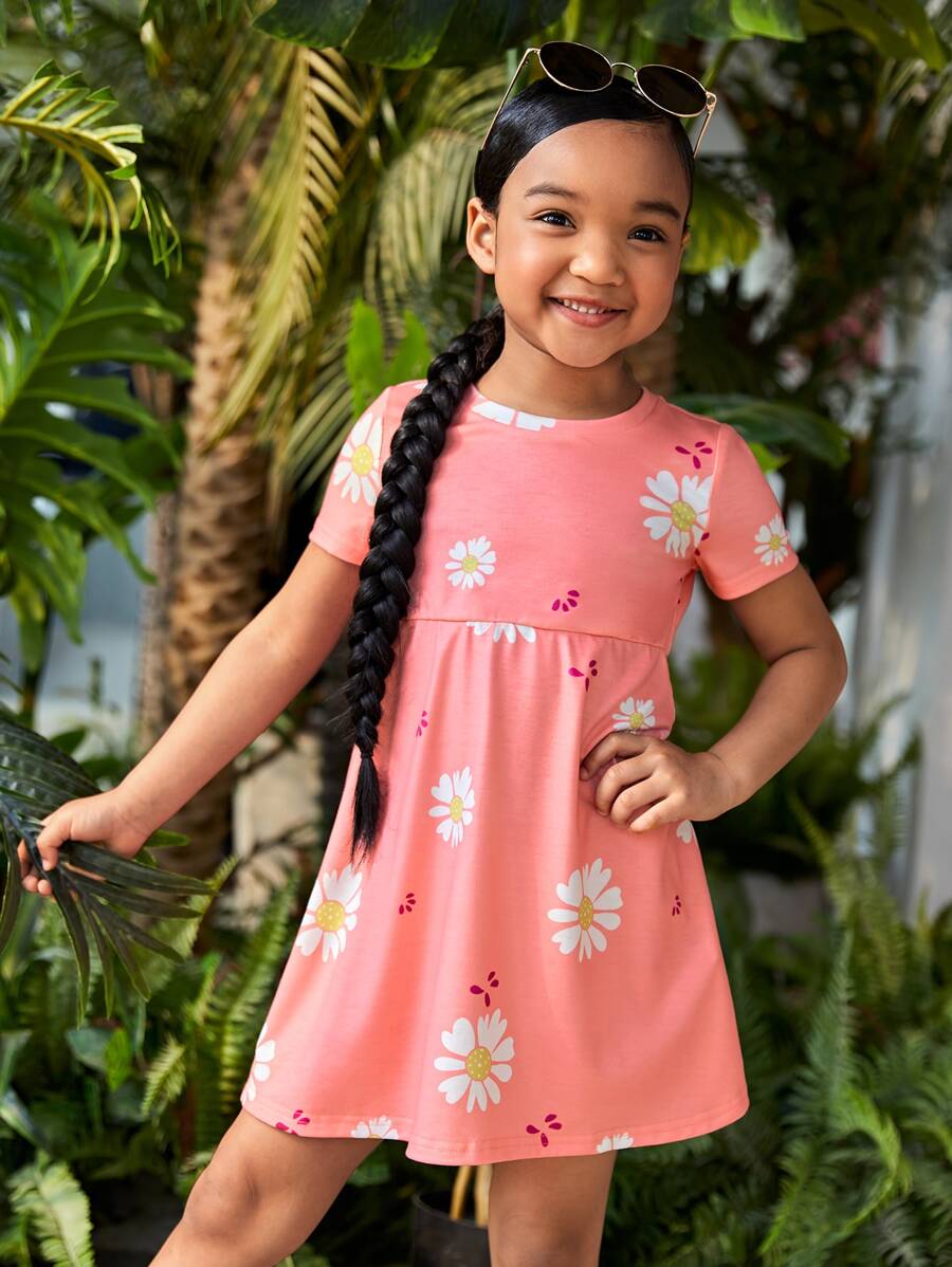 SHEIN 小女童印花連衣裙 - 珊瑚粉 - 查看 1