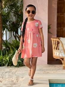 SHEIN 小女童印花連衣裙 - 珊瑚粉 - 查看 3