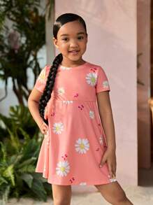 SHEIN 小女童印花連衣裙 - 珊瑚粉 - 查看 5
