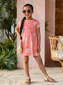 SHEIN 小女童印花連衣裙 - 珊瑚粉 - 查看 6