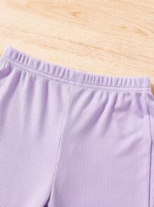 SHEIN Chicas bajo con fruncido Top tank & Pantalones acampanados - Lila Púrpura - Ver 6