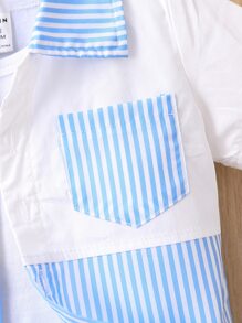 Đứa bé trai Sọc Đã vá Túi Áo sơ mi & Quần short - Xanh và trắng - Xem 6