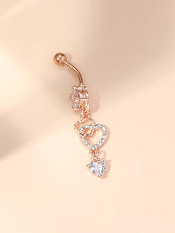 Cubic Zirconia Heart Decor Navel Belly Ring Popular Piercing Body