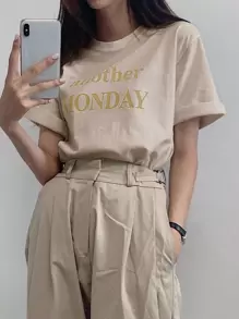 DAZY Áo thun nữ Lá thư Giải trí - Màu Khaki - Xem 1