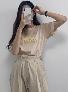 DAZY Áo thun nữ Lá thư Giải trí - Màu Khaki - Xem 2