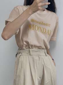 DAZY Áo thun nữ Lá thư Giải trí - Màu Khaki - Xem 4