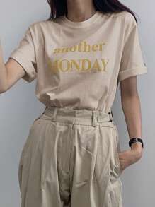 DAZY Áo thun nữ Lá thư Giải trí - Màu Khaki - Xem 5