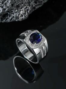 Nhẫn nam đính đá trang trí - Bạc - Xem 1