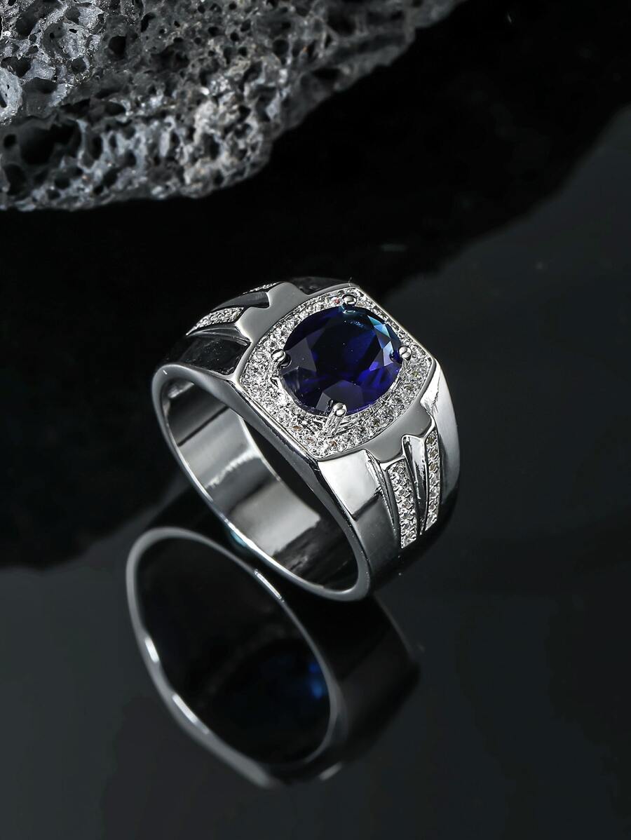 Nhẫn nam đính đá trang trí - Bạc - Xem 1