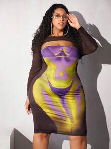 SHEIN CURVE+ Vestido mapa de calor corporal con estampado con abertura delantera - Multicolor - Ver 3