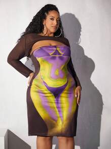 SHEIN CURVE+ Vestido mapa de calor corporal con estampado con abertura delantera - Multicolor - Ver 6