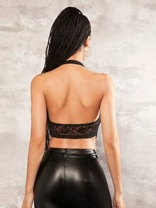 SHEIN ICON Floral Lace Cut Out Front Halter Top - Multicolor - View 2