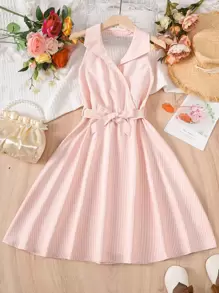 SHEIN Đầm Gái Lộ Lưng Trọn gói Sọc Giải trí - Hồng - Xem 1