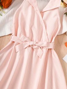 SHEIN Đầm Gái Lộ Lưng Trọn gói Sọc Giải trí - Hồng - Xem 3