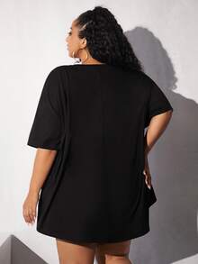 SHEIN CURVE+ Áo thun Plus size Lá thư Giải trí - màu đen - Xem 3