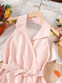 SHEIN Đầm Gái Lộ Lưng Trọn gói Sọc Giải trí - Hồng - Xem 5