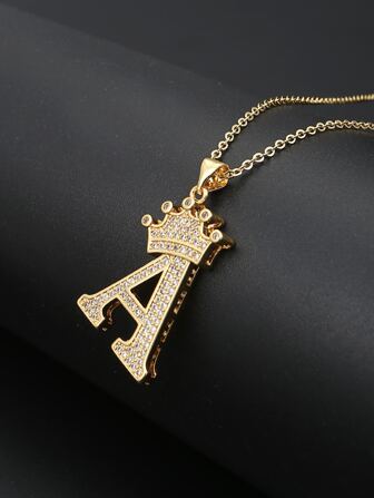 1pc  Gold Diamond Crown Uppercase Single Letter Popular Pendant, Suitable For Daily Use, Festivals, Parties, Gifts