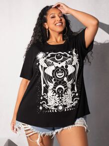 SHEIN CURVE+ Áo thun Plus size Thú vật Con số Giải trí - màu đen - Xem 1