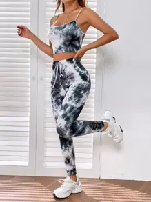 SHEIN EZwear Tie Dye Cami Top & Knot Front Leggings