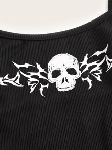 ROMWE Grunge Punk Áo khoác và áo lót dành cho xe tăng nữ Gân đan Lễ Các Thánh Giải trí - màu đen - Xem 5