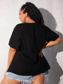 SHEIN CURVE+ Áo thun Plus size Thú vật Con số Giải trí - màu đen - Xem 2