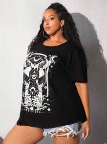 SHEIN CURVE+ Áo thun Plus size Thú vật Con số Giải trí - màu đen - Xem 4