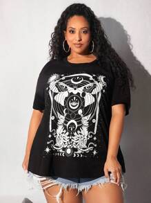 SHEIN CURVE+ Áo thun Plus size Thú vật Con số Giải trí - màu đen - Xem 5