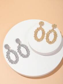 Textured Oval Drop Earrings - Yellow Gold - View 1