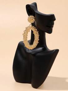 Textured Oval Drop Earrings - Yellow Gold - View 2