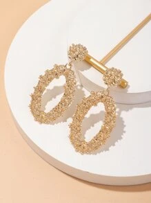 Textured Oval Drop Earrings - Yellow Gold - View 3