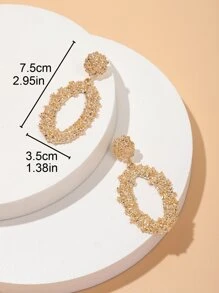 Textured Oval Drop Earrings - Yellow Gold - View 4