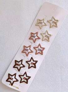 街頭風格10入組女士實色星星裝飾休閒彎彎夾，適用於日常生活 - 彩色 - 查看 2