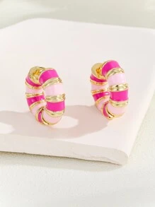 1 对优质多色优雅铜色/多色时尚耳环，高品质，推荐用于 2025 年春季 - 玫紅色 - 查看 13