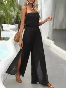 Swim Vcay Summer Beach Split Thigh Bandeau Cover Up - Black - View 4