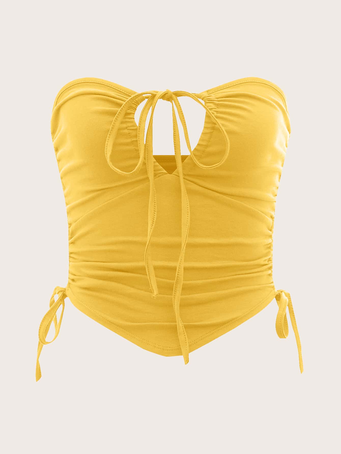 SHEIN ICON Tie Front Drawstring Side Bandana Hem Tube Top - Yellow - View 1