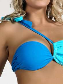 撞色單肩比基尼泳裝上衣 - 藍色 - 查看 4