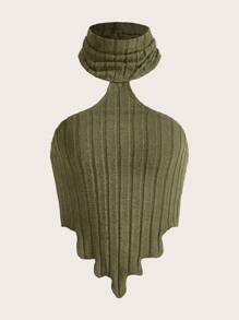 SHEIN ICON Áo khoác và áo lót dành cho xe tăng nữ Bất đối xứng Lộ Lưng Gân đan màu trơn Gợi cảm - xanh quân đội - Xem 1