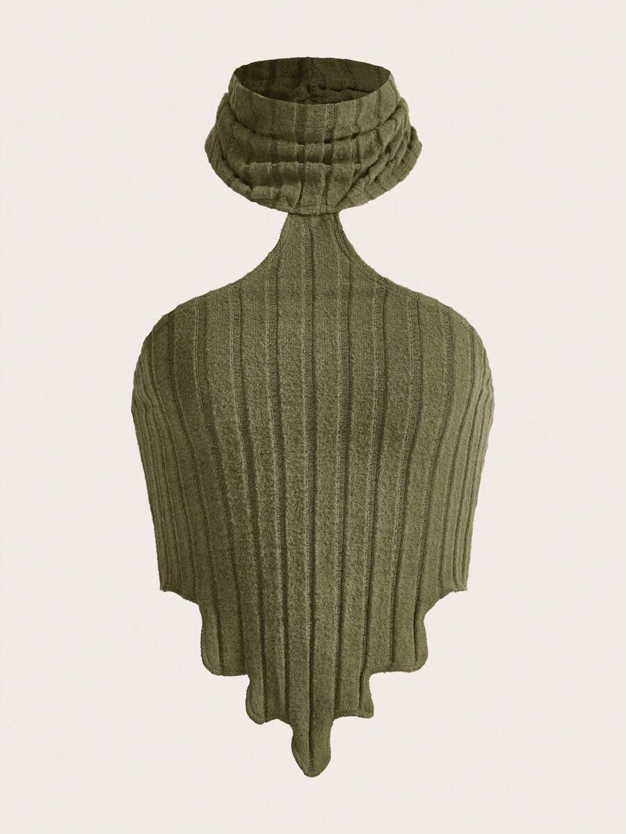 SHEIN ICON Áo khoác và áo lót dành cho xe tăng nữ Bất đối xứng Lộ Lưng Gân đan màu trơn Gợi cảm - xanh quân đội - Xem 1