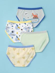 Chicos 4 piezas Calzoncillos con estampado de dibujos animados unido en contraste - Multicolor - Ver 2