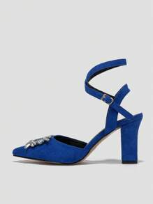 Crystal Embellished Pointed Toe Elegant High Heel Pumps - Blue - View 8