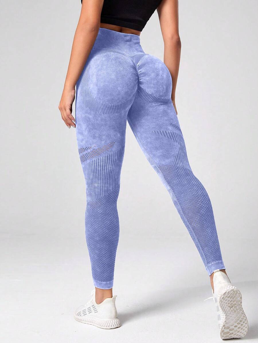 Easithlete Quần Leggings Thể thao Nữ Cà vạt nhuộm - Màu xanh lam - Xem 1