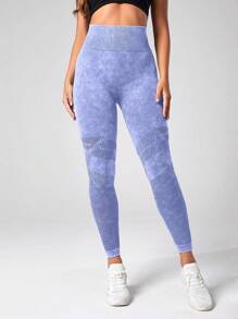 Easithlete Quần Leggings Thể thao Nữ Cà vạt nhuộm - Màu xanh lam - Xem 4