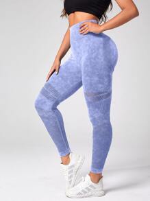 Easithlete Quần Leggings Thể thao Nữ Cà vạt nhuộm - Màu xanh lam - Xem 5
