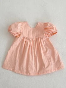 Đứa bé gái Quần áo Trẻ sơ sinh Đầm Màu hồng Dễ thương Mở Lưng Ống tay áo Bong bóng Đầm - Hồng - Xem 2