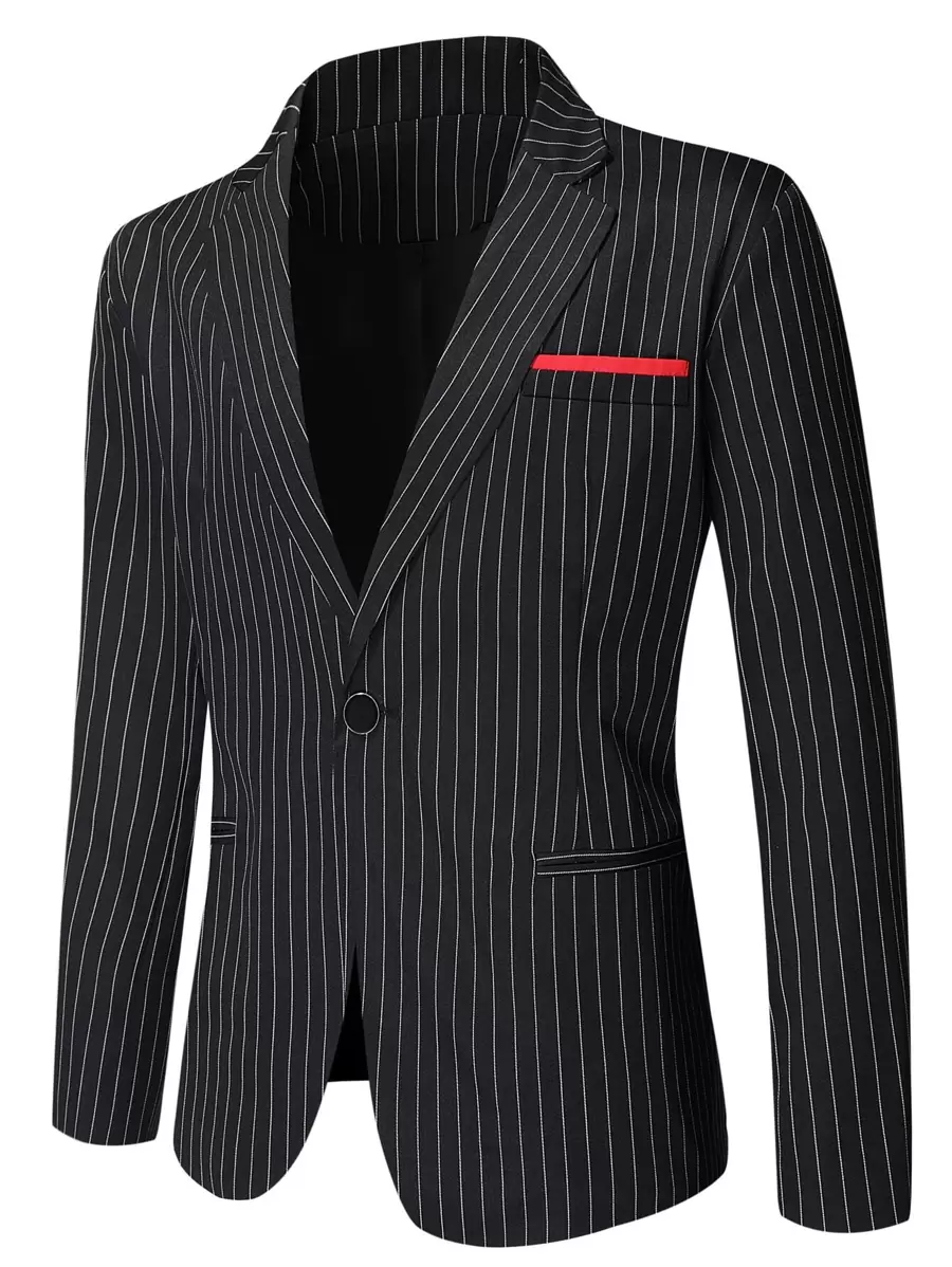 Manfinity 男士1入組條紋印花單釦西裝外套