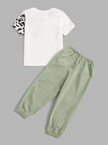 SHEIN Toddler Boys Leopard Print Tee & Drawstring Waist Trousers - Multicolor - View 2