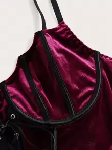 ROMWE Goth 大碼前繫帶撞色滾邊吊帶上衣