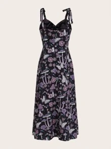 ROMWE Goth Butterfly Print Split Thigh Cami Dress - Multicolor - View 2